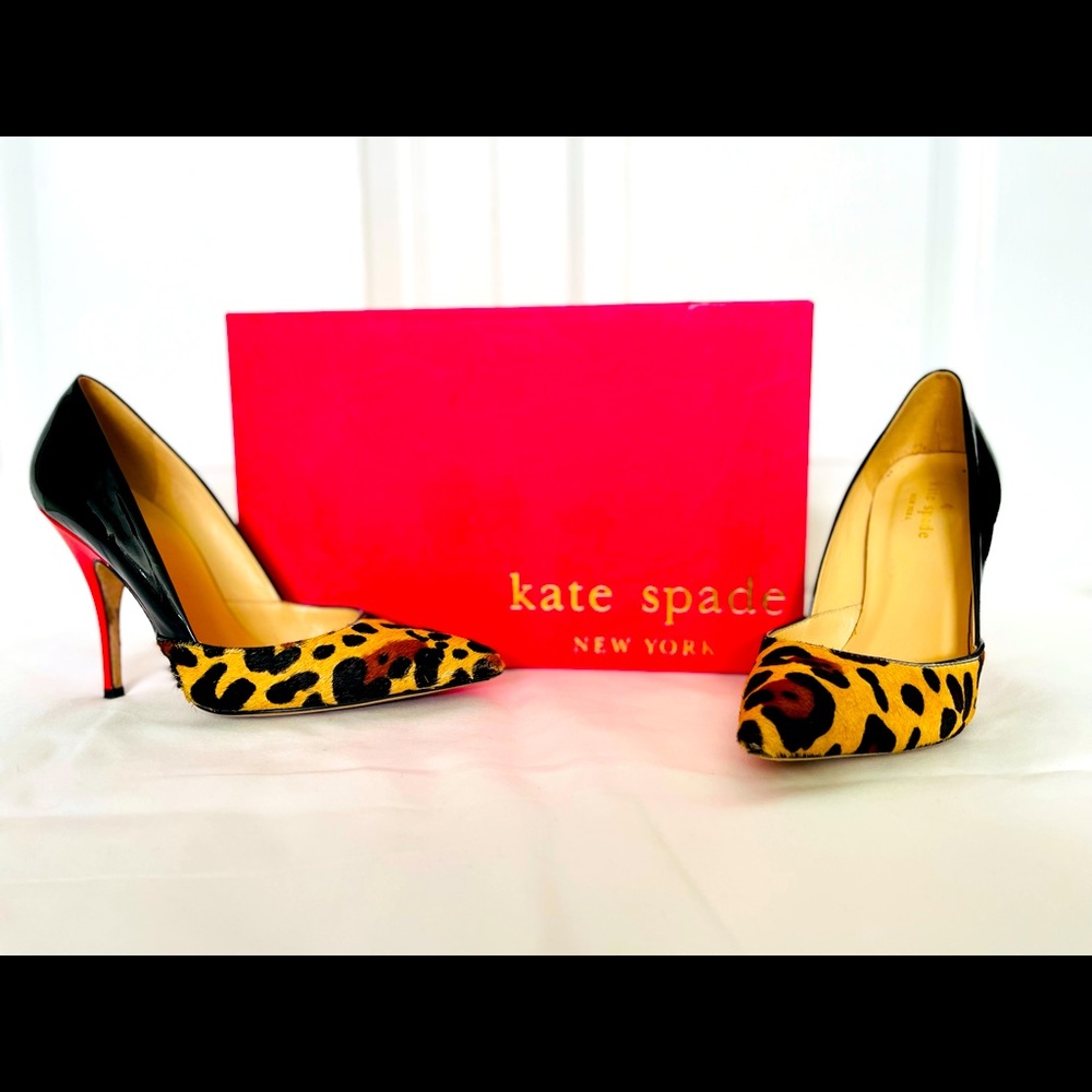 Kate Spade camel/black leopard hair calf pump